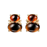 Boho 18K Gold Studs w. Tourmaline, Quartz & Diamonds