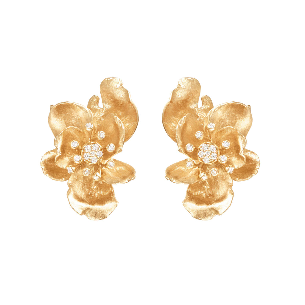 Wild Rose 18K Gold Earrings w.0.014ct Diamonds