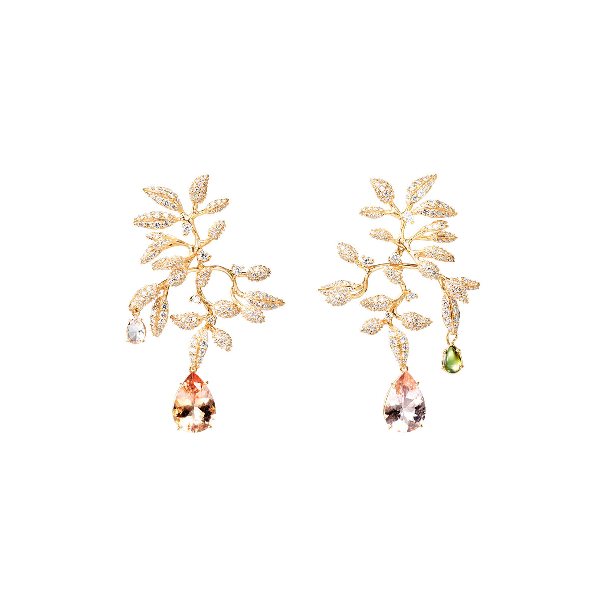 Gipsy 18K Gold Earring w. Diamond & Morganite