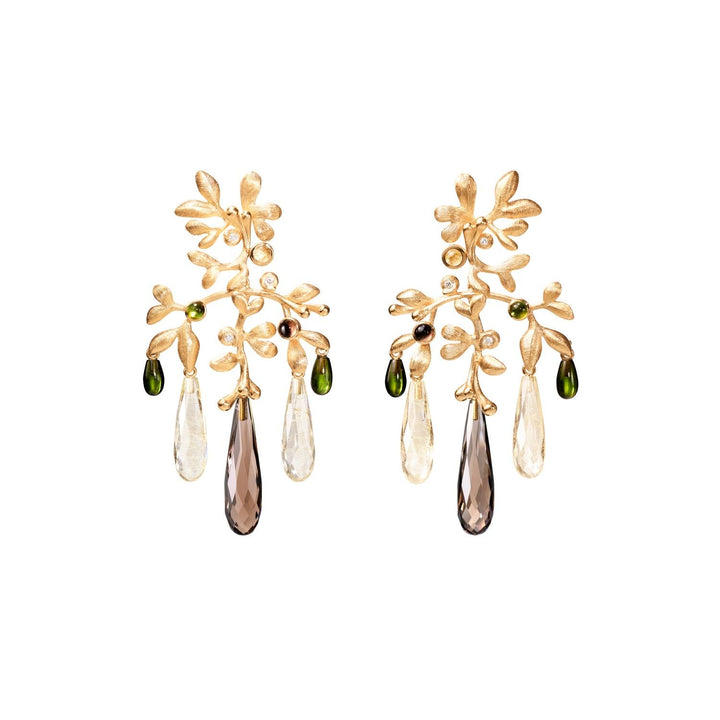 Gipsy Small 18K Gold Earrings w. Quartz, Tourmaline & Diamond