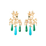 Gipsy Small 18K Gold Earrings w. Quartz, Malachite, Turquoise, Coral, Tourmaline & Diamond