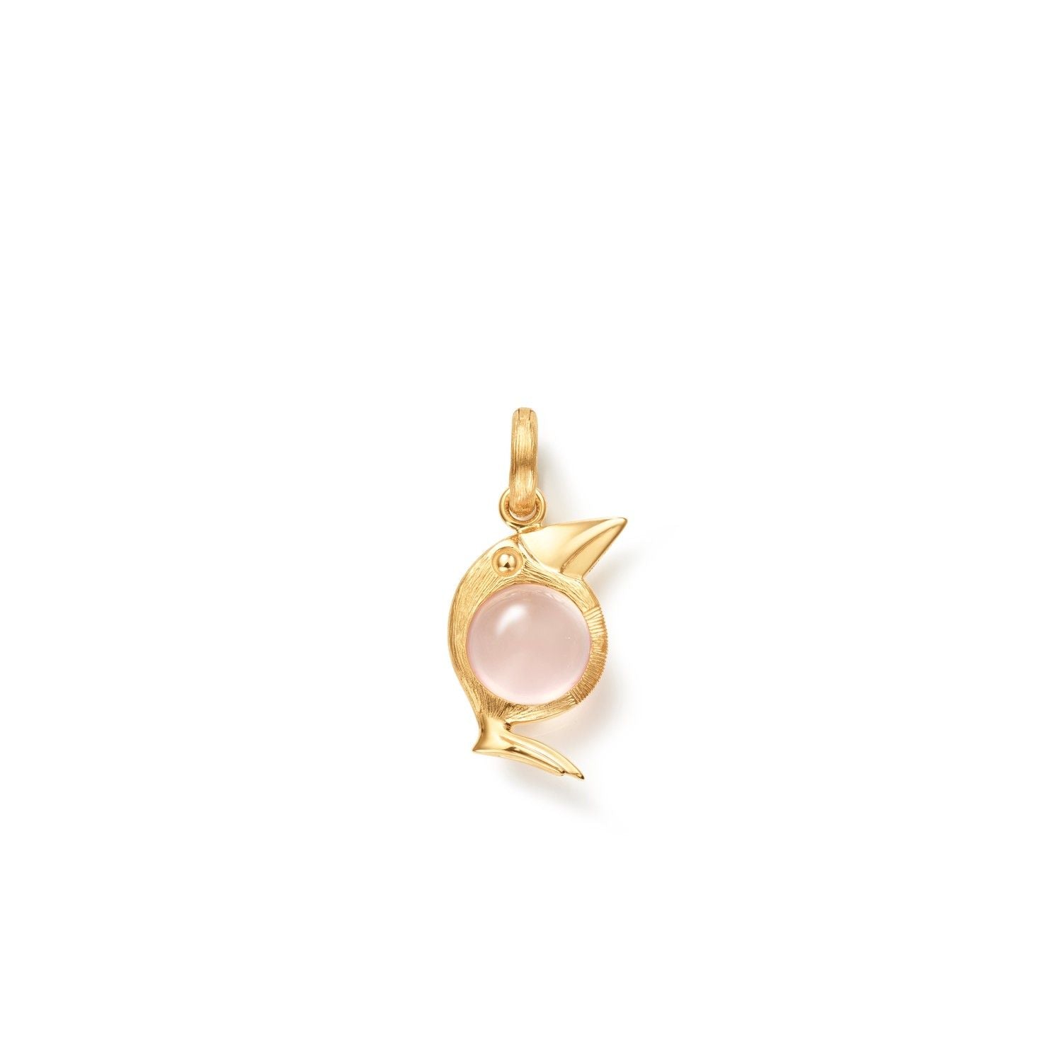 Bird Family 18K Guld Charm m. Lås & Rosakvarts