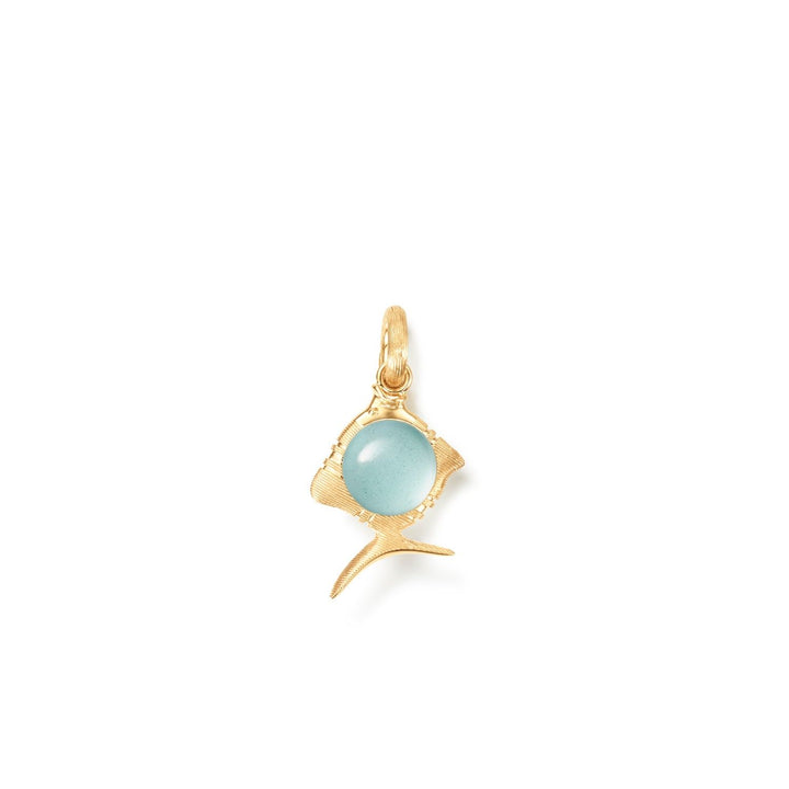 Young Fish 18K Gold Charm w. Lock & Aquamarine