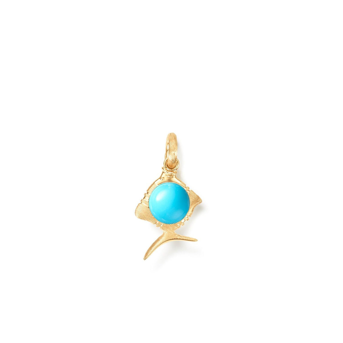 Young Fish 18K Gold Charm w. Lock & Turquoise