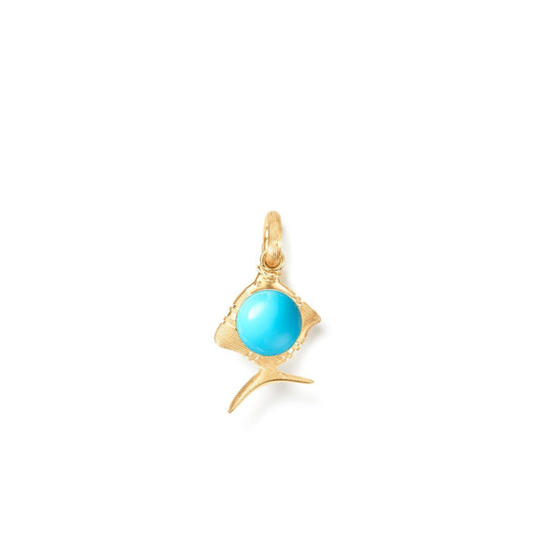 Young Fish 18K Gold Charm w. Lock & Turquoise
