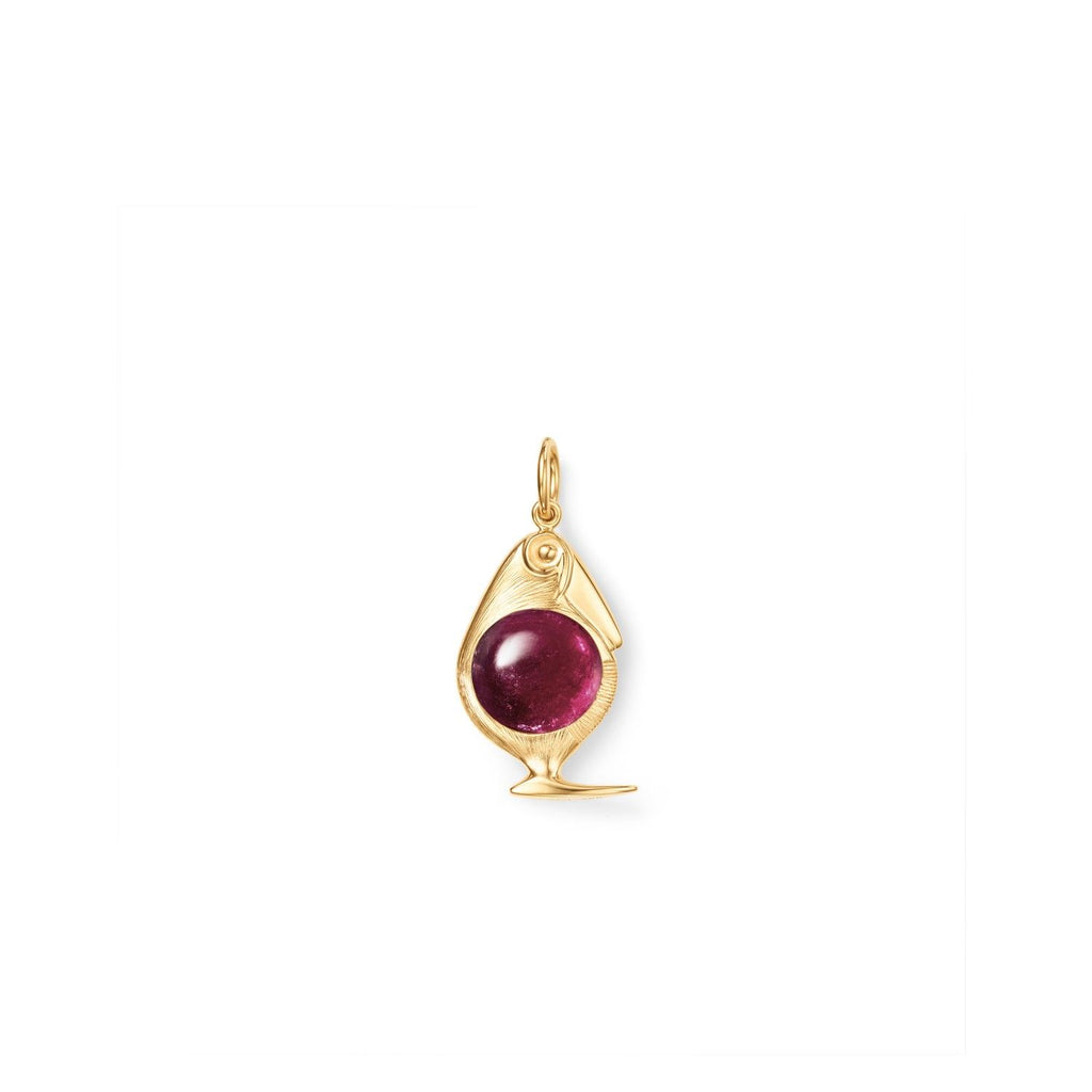 Bird Family 18K Gold Pendant w. Tourmaline