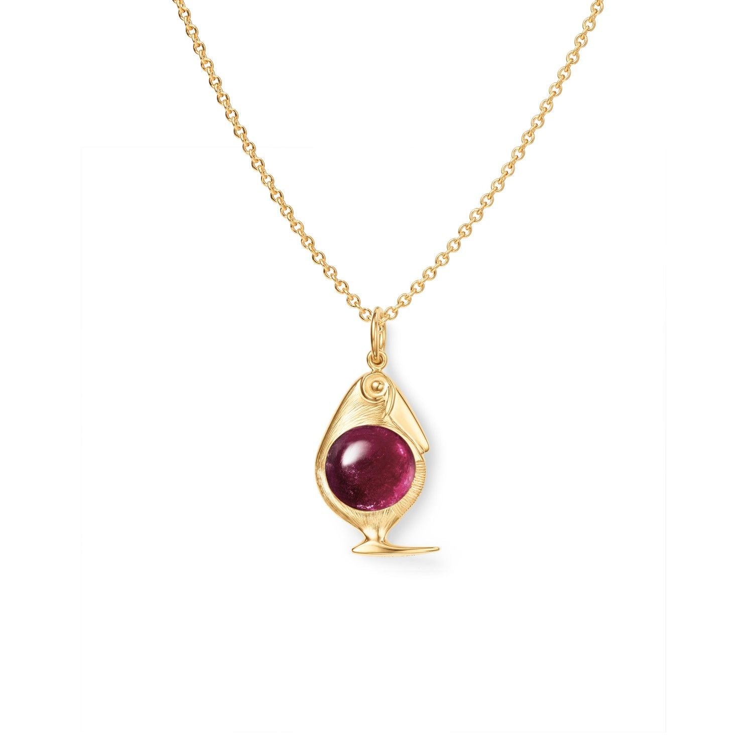 Bird Family 18K Gold Pendant w. Tourmaline