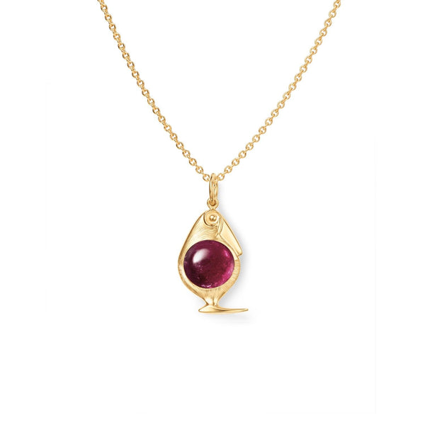 Bird Family 18K Gold Pendant w. Tourmaline