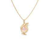Bird Family 18K Gold Pendant w. Rose Quartz