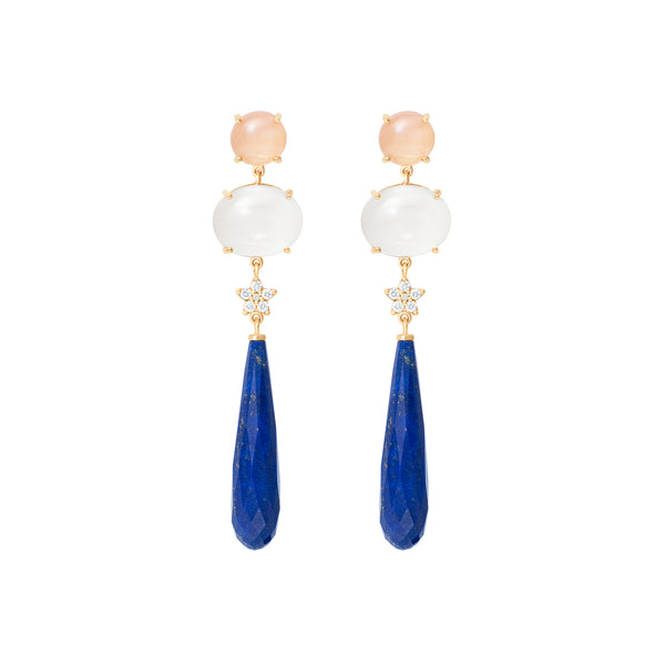 Special Edition 18K Gold Earrings w. Diamond, Amber & Aquamarine
