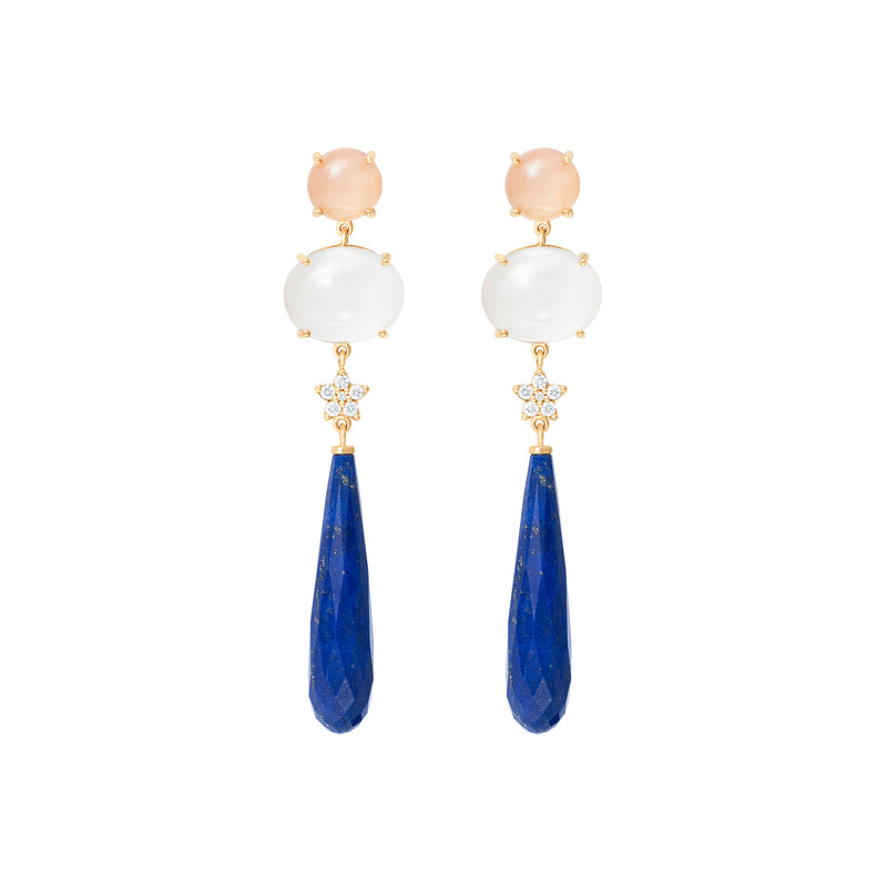 Special Edition 18K Gold Earrings w. Diamond, Amber & Aquamarine