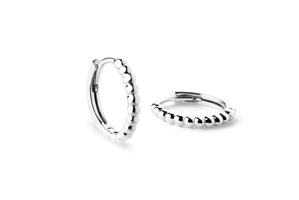 Beaded 14K 10mm White Gold Hoops