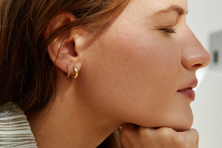 Beaded 14K 10mm Gold Hoops