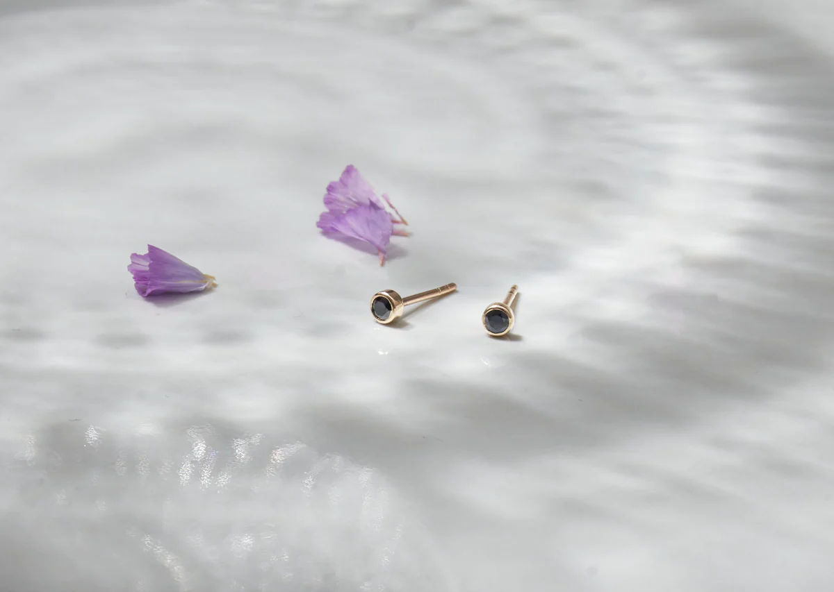 Sort Diamant 14K Guld Ørestikkere