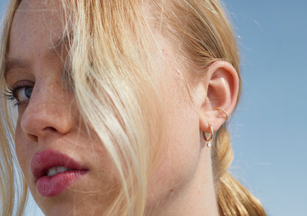 Diamond Hoop Charm 14K Gold Ohrring-Pendant