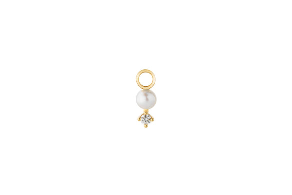 Diamond & Pearl Hoop Charm 14K Gold Earring-pendant