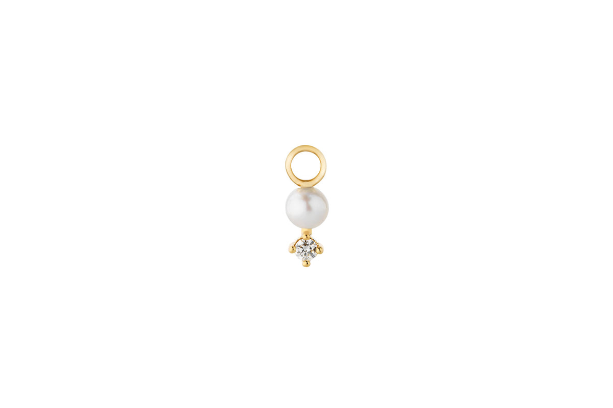 Diamond & Pearl Hoop Charm 14K Gold Earring-pendant