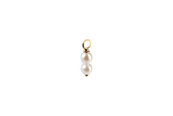 Double Pearl Hoop Charm 14K Gold Earring-pendant