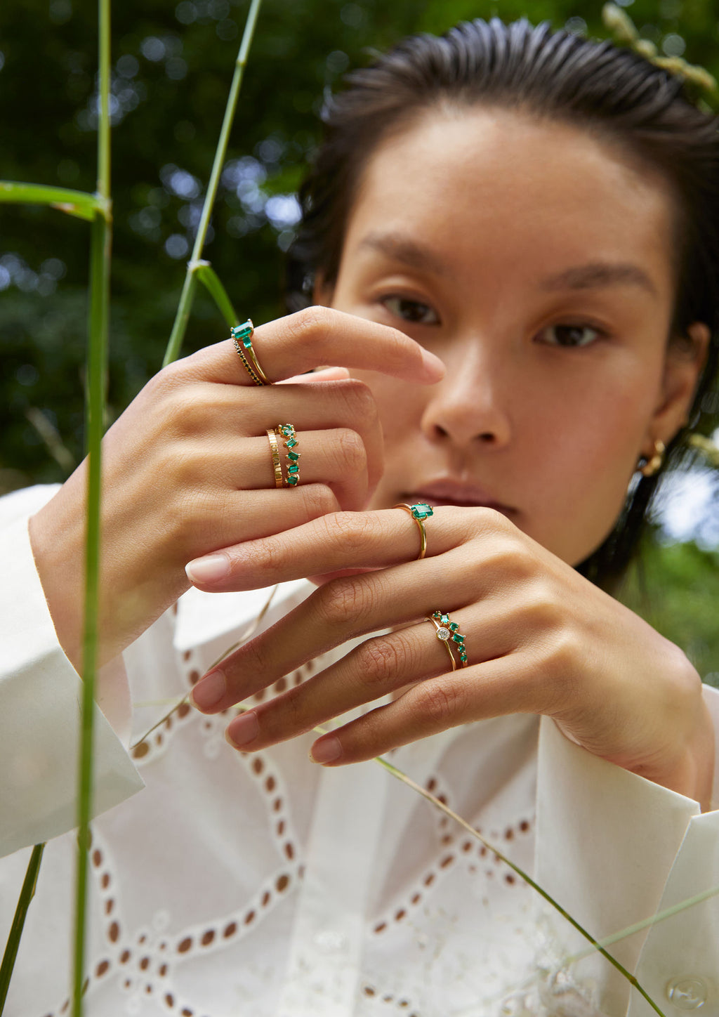 Emerald Cluster 14K Gold Ring