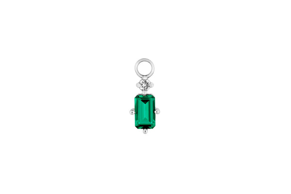 Emerald Hoop Charm 14K White Gold Earring-pendant