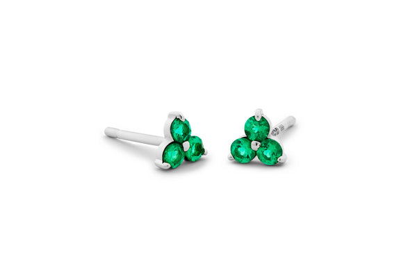 Emerald Trinity 14K White Gold Studs