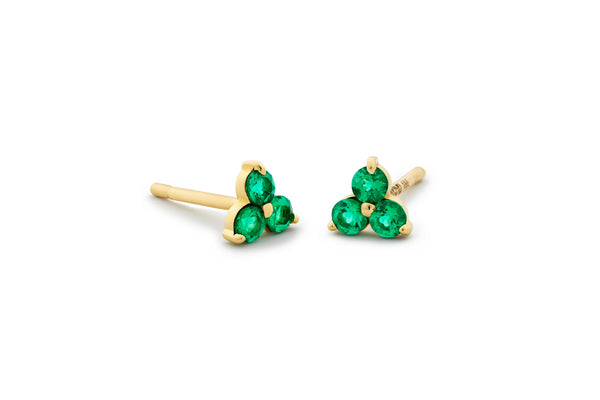 Emerald Trinity 14K Gold Studs