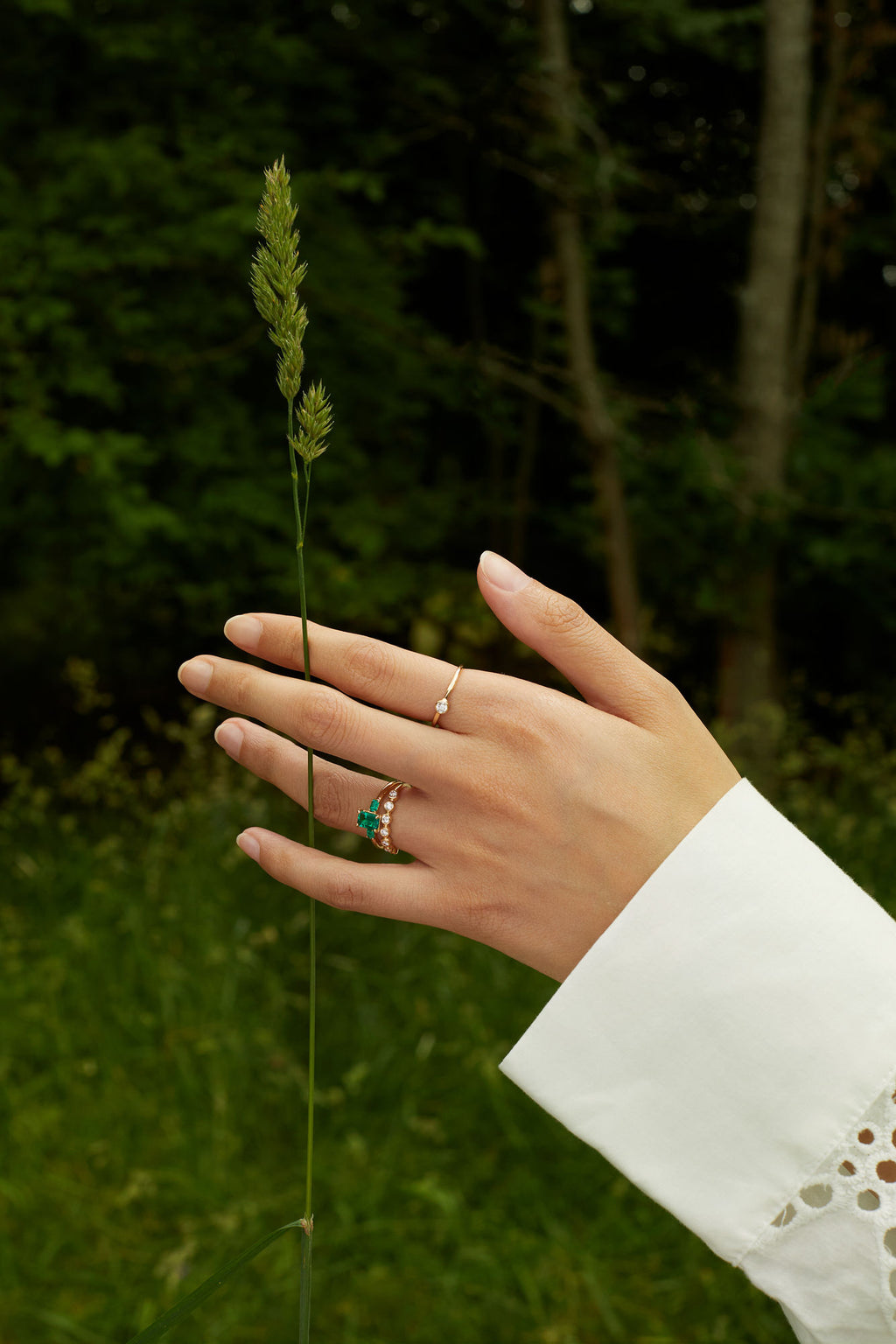 Emerald Trio 14K Gold Ring