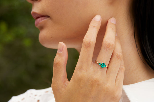 Emerald Trio 14K Gold Ring