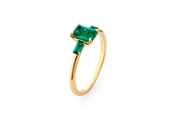 Emerald Trio 14K Gold Ring