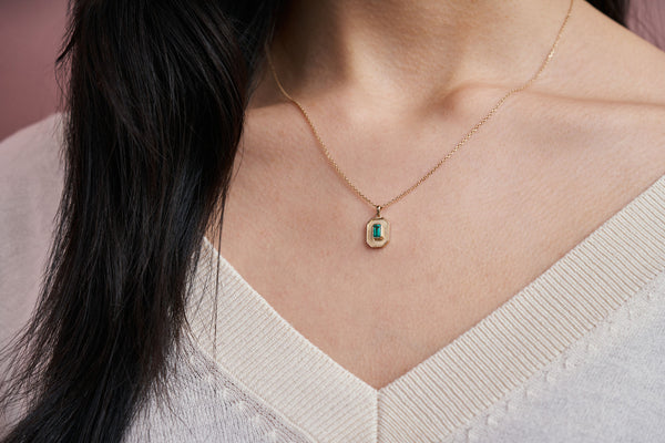 Emerald Pendant 14K Gold Necklace