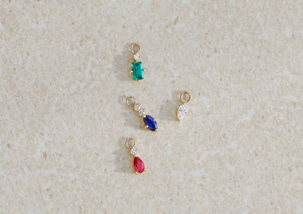 Ruby Hoop Charm 14K Guld Ørering-vedhæng