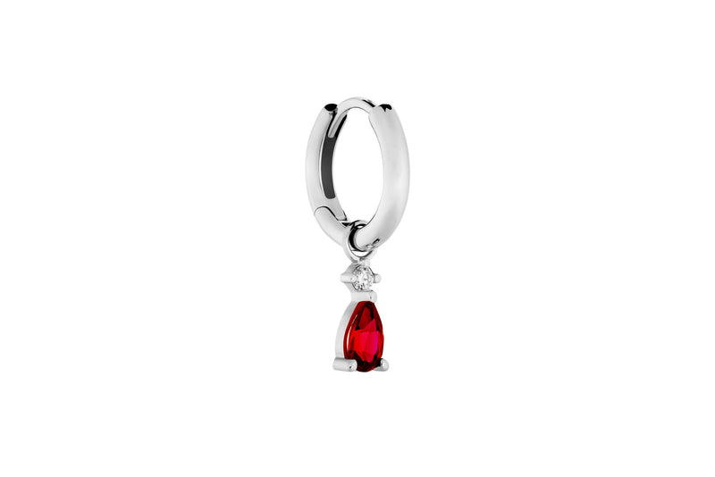 Ruby Hoop Charm Charm 14K Whitegold Earring-pendant