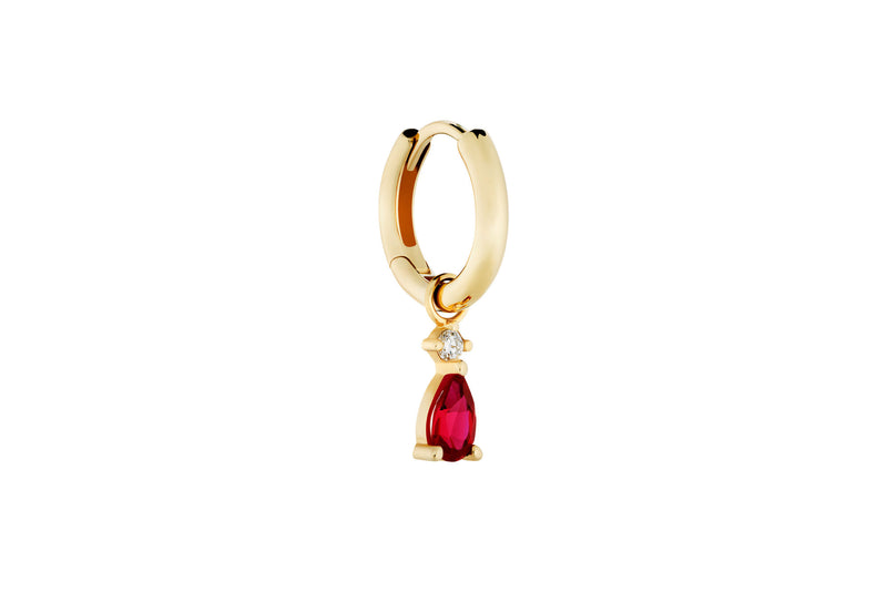 Ruby Hoop Charm 14K Gold Earring-pendant