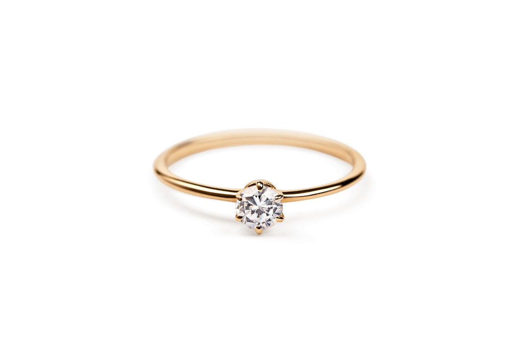 Sechs Stecker 14k oder 18k goldener Ring w. 0,3ct Labor gewachsen Diamant