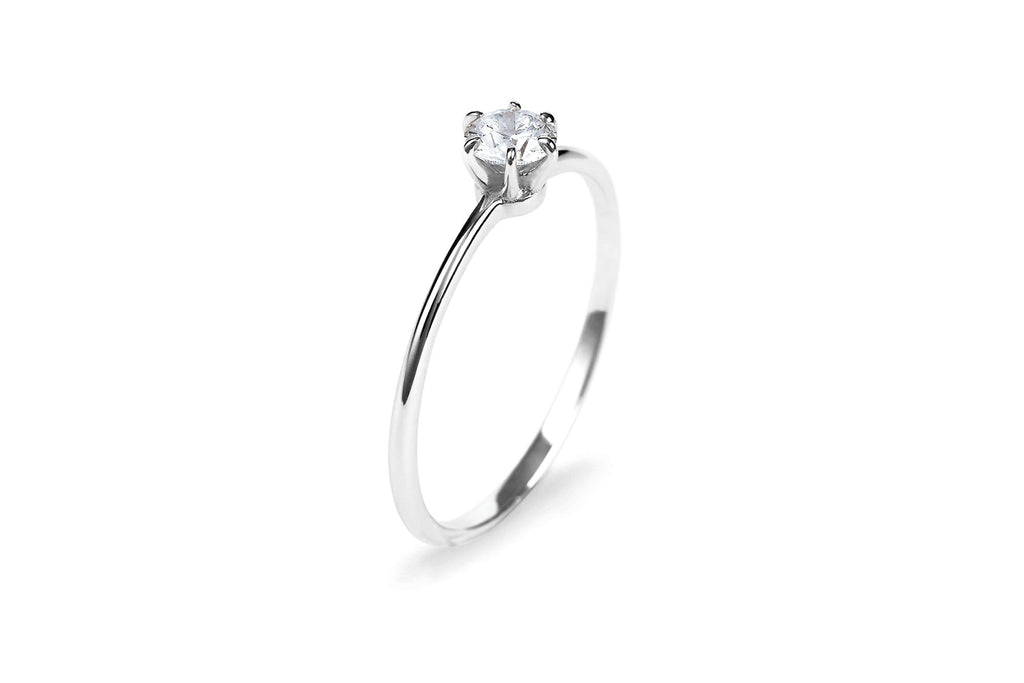 Six Prong 14K or 18K Whitegold Ring w. 0.3ct Lab-Grown Diamond