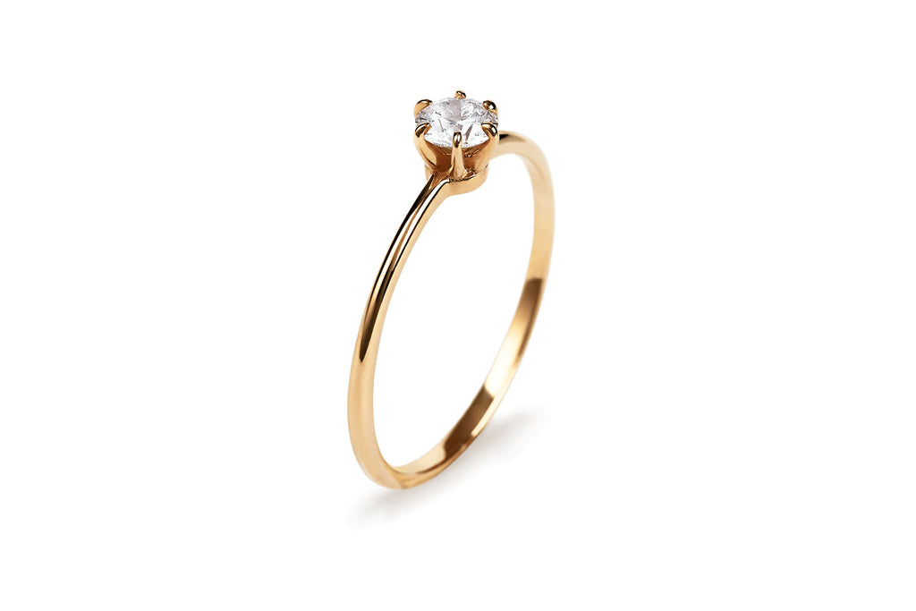 Sechs Stecker 14k oder 18k goldener Ring w. 0,3ct Labor gewachsen Diamant