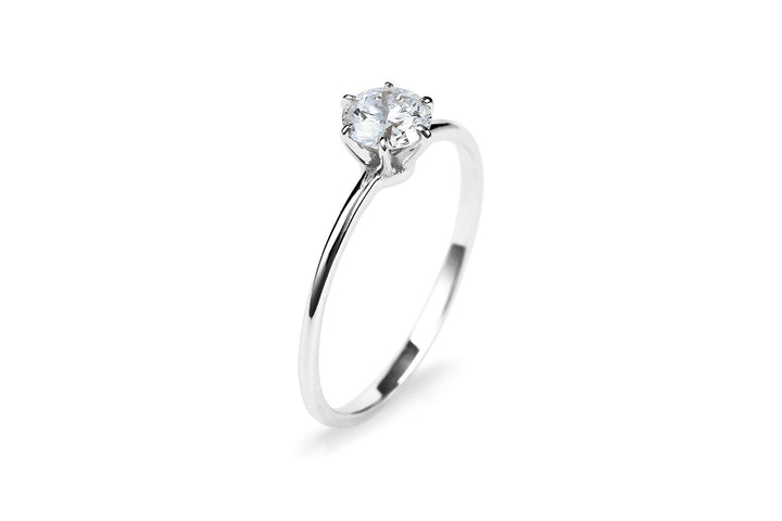 Six Prong 14K or 18K Whitegold Ring w. 0.5ct Lab-Grown Diamond