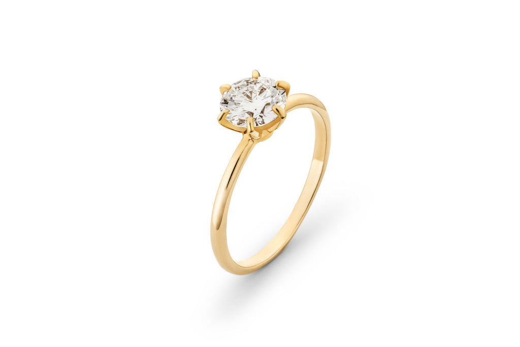 Six Prong 14K or 18K Gold Ring w. 1.0ct Lab-Grown Diamond