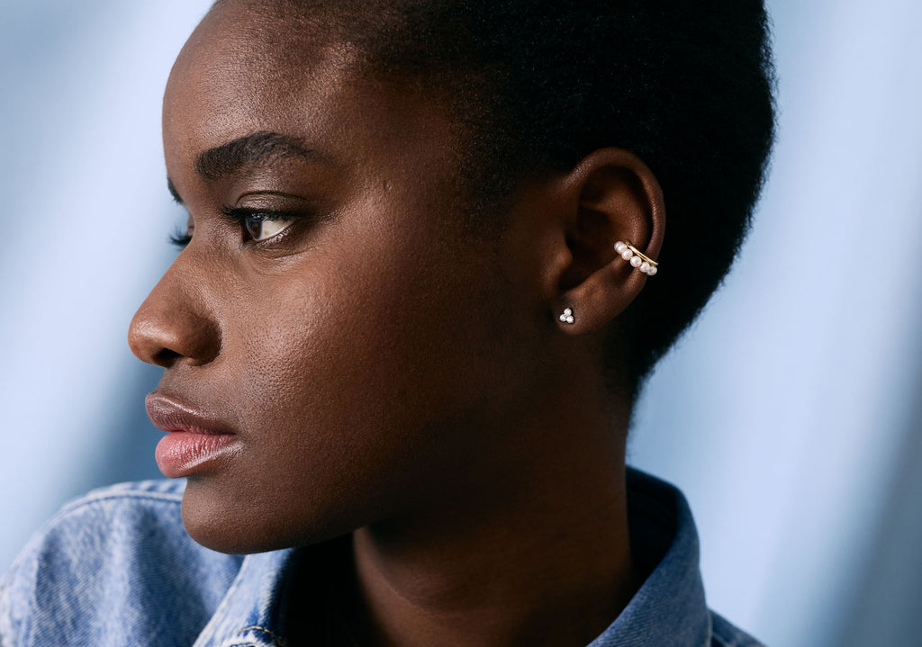 Threaded Pearl 14K Gold Ear Cuff