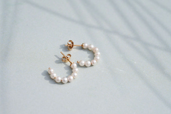 Threaded Pearl 14K Gold Hoop