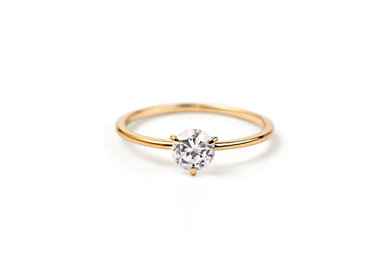 Three Prong 14K or 18K Gold Ring w. 0.5ct Lab-Grown Diamond