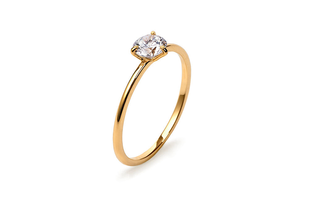 Three Prong 14K or 18K Gold Ring w. 0.5ct Lab-Grown Diamond