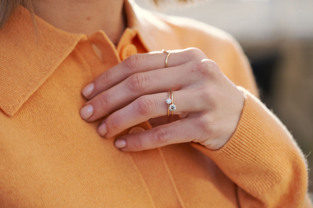 Sechs Stecker 14k oder 18k goldener Ring w. 0,3ct Labor gewachsen Diamant