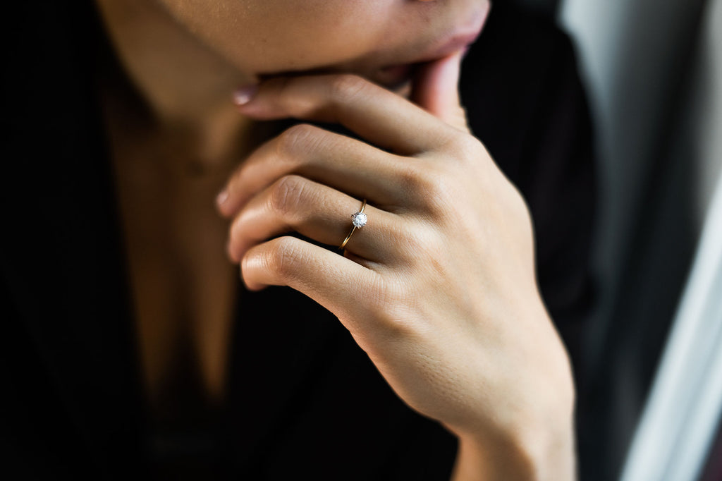 Three Prong 14K or 18K Gold Ring w. 0.5ct Lab-Grown Diamond