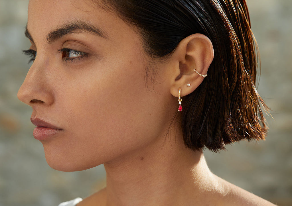 Drei Stecker Diamond 14K Gold Stud