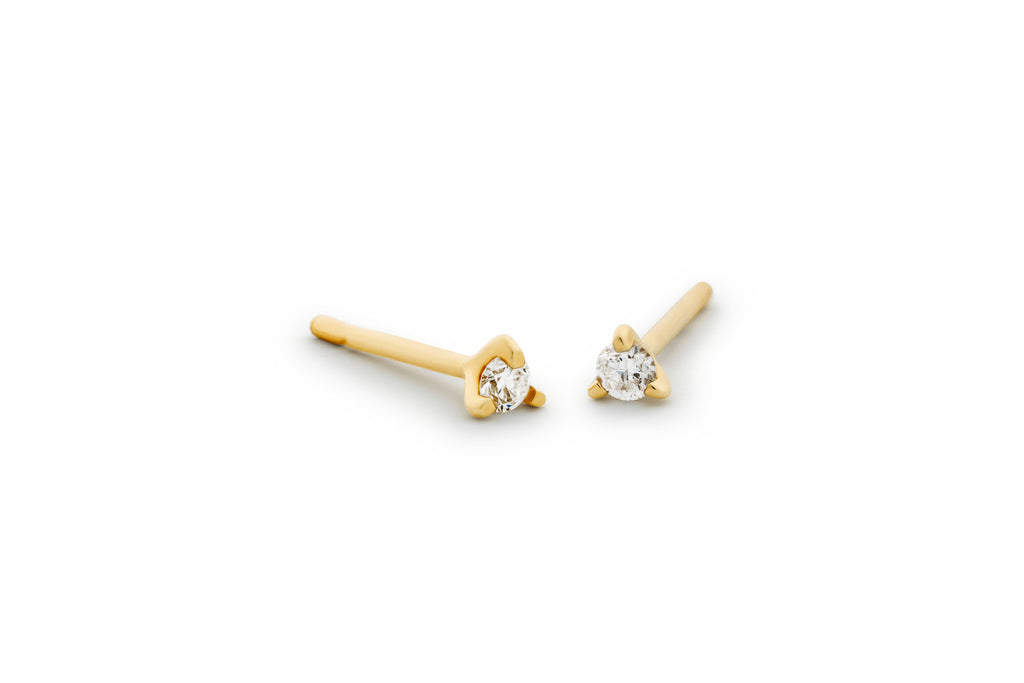 Three Prong Diamond 14K Gold Stud