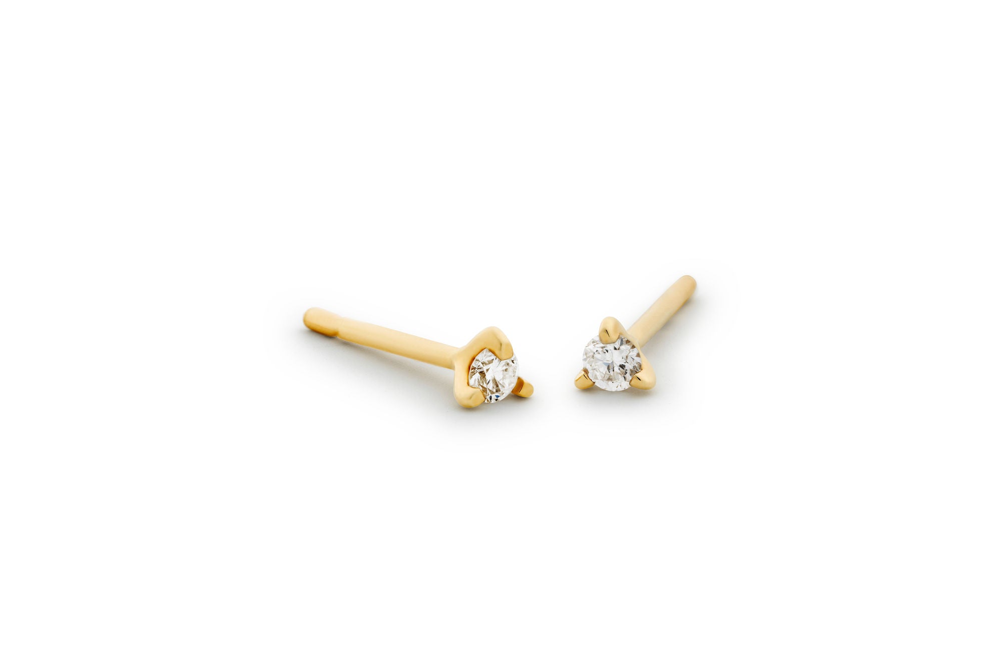 Three Prong Diamond 14K Gold Stud
