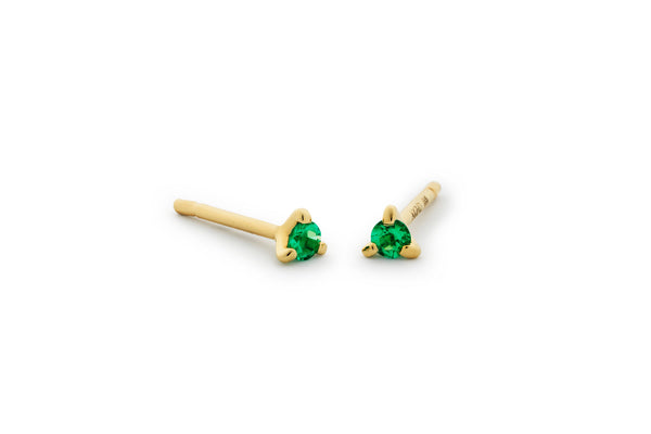 Three Prong 14K Gold Emerald Stud