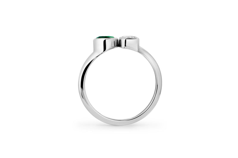 Toi Et Moi 14k eller 18k Hvidguld Ring m. Lab-Grown Diamant & Lab-Grown Smaragd