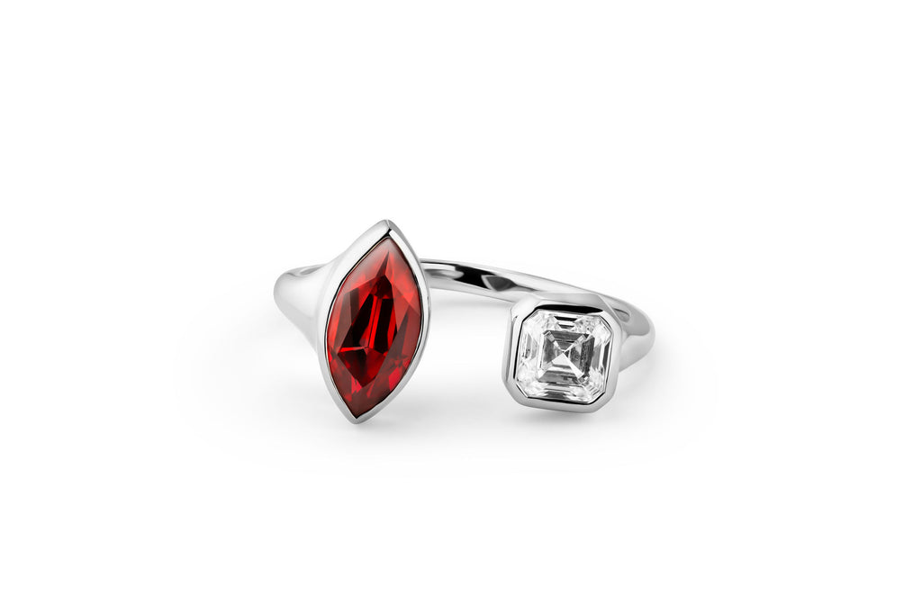 Toi Et Moi 14k or 18k Whitegold Ring w. Lab-Grown Diamond & Lab-Grown Ruby